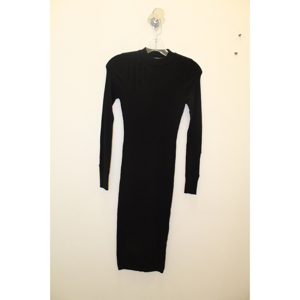 Black Distressed Long Sleeve Midi Sweater Dress - Picture 5 of 5